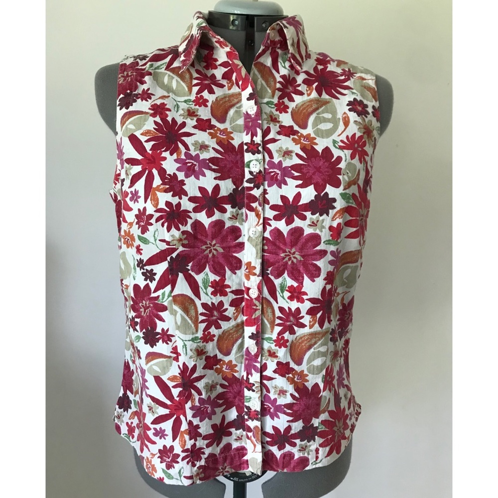 Red floral sleeveless shirt